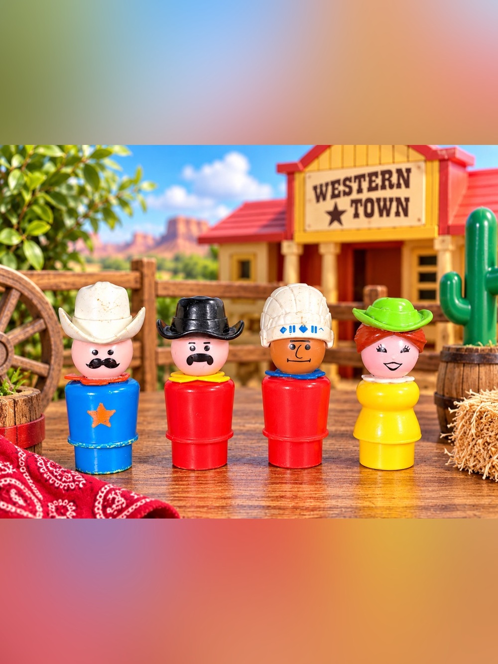 Vintage Fisher Price Little People Western Town #934 Complete 4 Figure Set 1980s